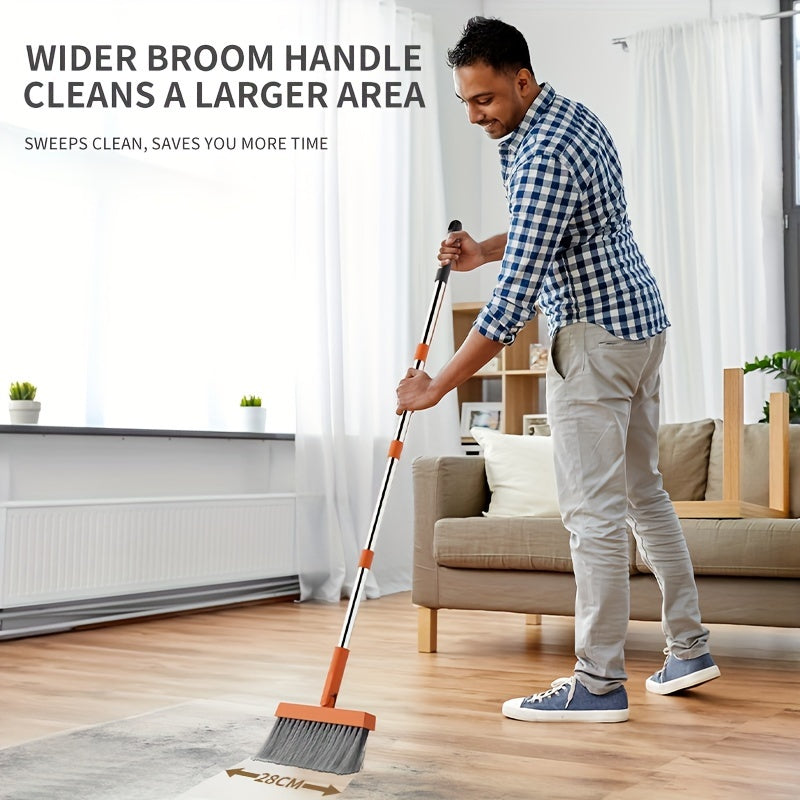 The Broom And Dustpan Set Includes A Broom And Dustpan. The Broom Bristles Are Dense And Elastic, Which Can Effectively Sweep Away Dust, Hair, And Other Debris. The Dustbin Is Wide And Deep, Making It Easy to Collect Garbage