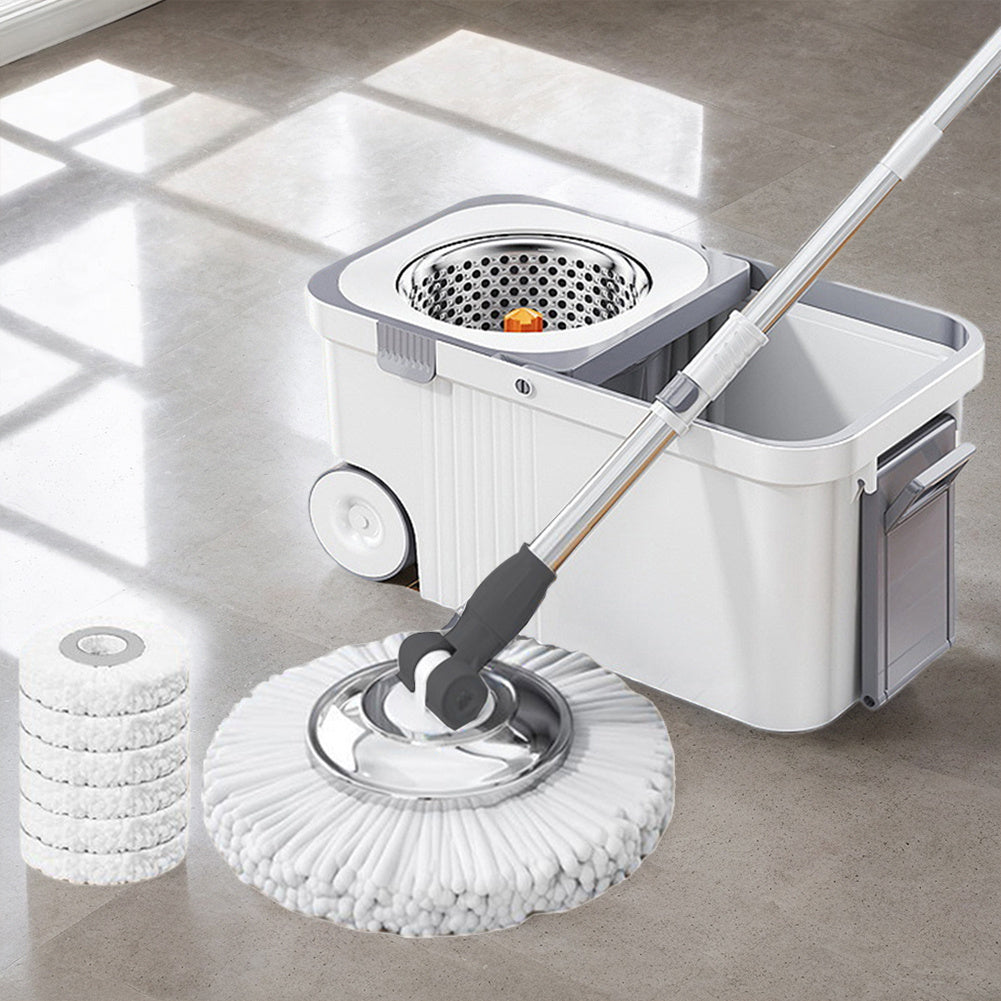 6 Replacement Refills Automatic Spin Mop with Extended Handle | Hand-Free Automatic Dehydration Mop Cleaning Spin Mop with Bucket for Household Floor Cleaning, Suitable for Living Room