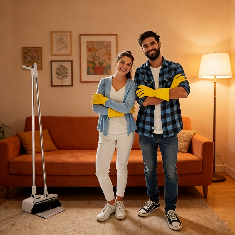 3-in-1 Heavy Broom And Dustpan Set, with Long Handle - Perfect for Indoor And Outdoor Cleaning, Suitable for Home, Office, School Dormitory, 3-in-1 Broom, Dustpan Combination, Long Handle, Heavy Duty, Cleaning Tools