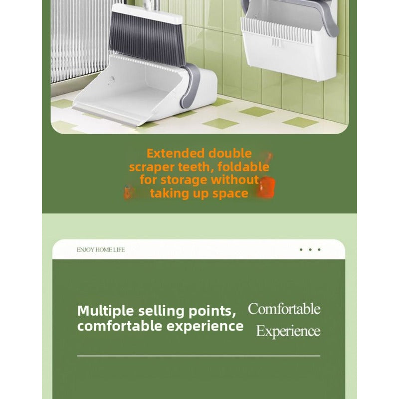 Magic Soft Bristle Broom and Dustpan Set | Dual Scraper Teeth, Folding Upright Standing Dustpan, Easy Floor Sweeping and Cleaning Tool, Made of Plastic