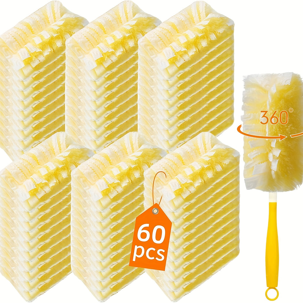 60+1 Duster Set: Includes 60pcs 360° Heavy Duty Duster Brush Refills And 1 Handle, Suitable for Multi-surface Cleaning (Furniture, Clothing, Glassware, Electronics). Disposable Electrostatic Microfiber Dusting Refills. Compatible with Dusting Tools.