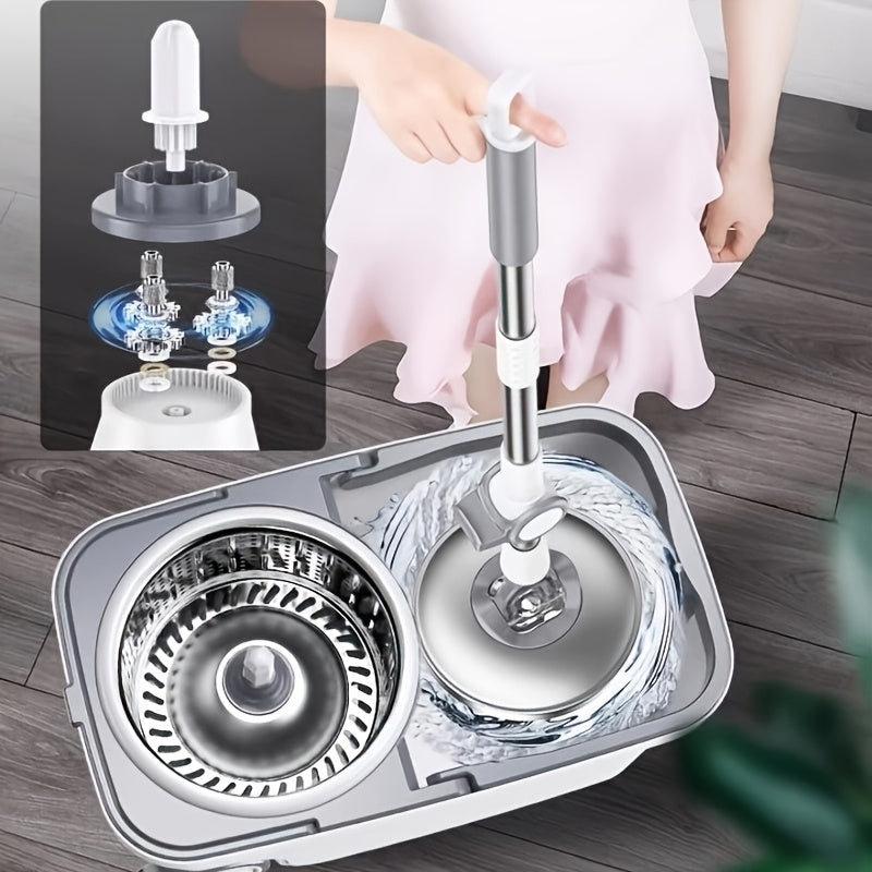 Large Spin Mop Bucket Deluxe 360 Spinning Floor Cleaning System With 4 Microfiber Replacement Head Refills, 62\