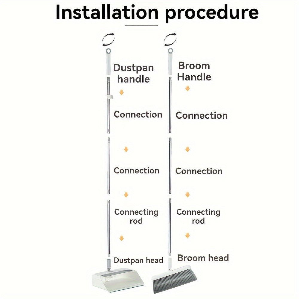 White Classic Broom And Dustpan Set Combo | Thickened, Rotatable, And Foldable With Pole, Soft Hair Plastic Handle, Ideal For Living Room, Bedroom, Kitchen, And Hard Floors | Suitable For Halloween And Christmas Deep Cleaning