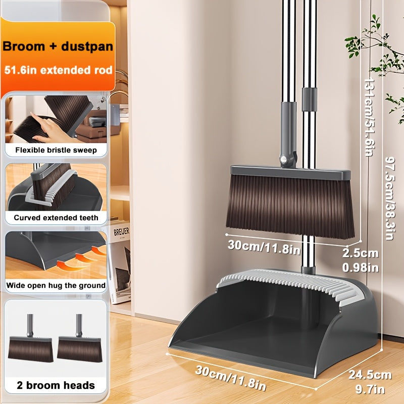Broom with Dustpan Combo Set, Broom and Dustpan Set, Extra Brush Head & 51.6\