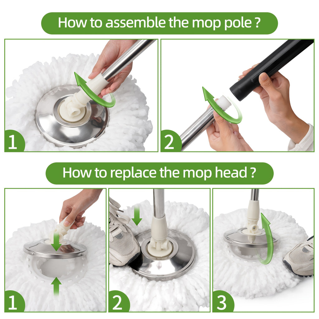 Set of Spin Mop And Bucket with Wringer, Ideal for Bathroom Use, Including a 360° Spinning Mop Bucket System with Three Microfiber Mop Replacement Heads And a 61\