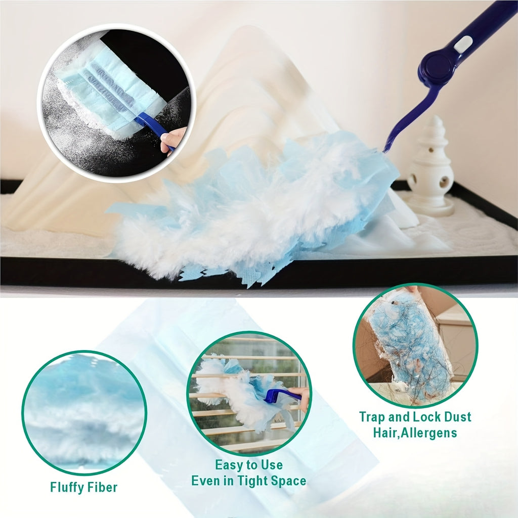 200pcs Disposable Duster Refills Tools Kit Include 2 Handles, Electrostatic Duster Cloths Replacement, Effortless Dust Removal for Electronics, Furniture, Blinds, And Ceiling Fans, Home Dust Cleaning Accessories