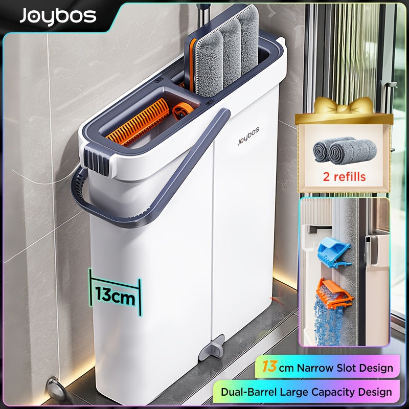 Upgrade Large Flat Mop And Bucket Set with Wringer, Hands Free Floor Mop And Bucket for Deep Cleaning, Wet And Dry Use, Wash&Dry Dual Bucket, with 2 Reusable Microfiber Pads, Space-Saving Design for Hardwood, Tile, Laminate Floor, Window, Wall Clean