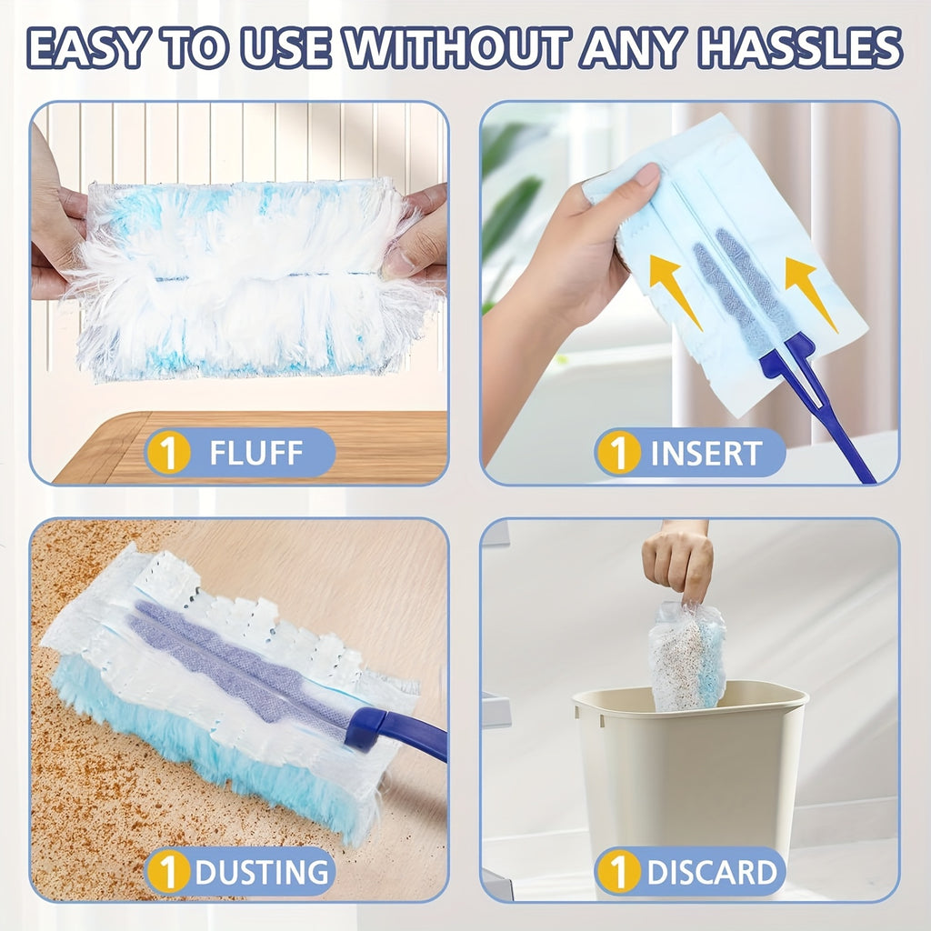 200pcs Disposable Duster Refills Tools Kit Include 2 Handles, Electrostatic Duster Cloths Replacement, Effortless Dust Removal for Electronics, Furniture, Blinds, And Ceiling Fans, Home Dust Cleaning Accessories