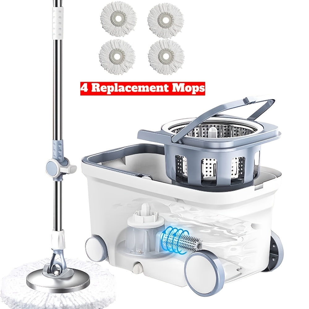 Large Spin Mop Bucket Deluxe 360 Spinning Floor Cleaning System With 4 Microfiber Replacement Head Refills, 62\