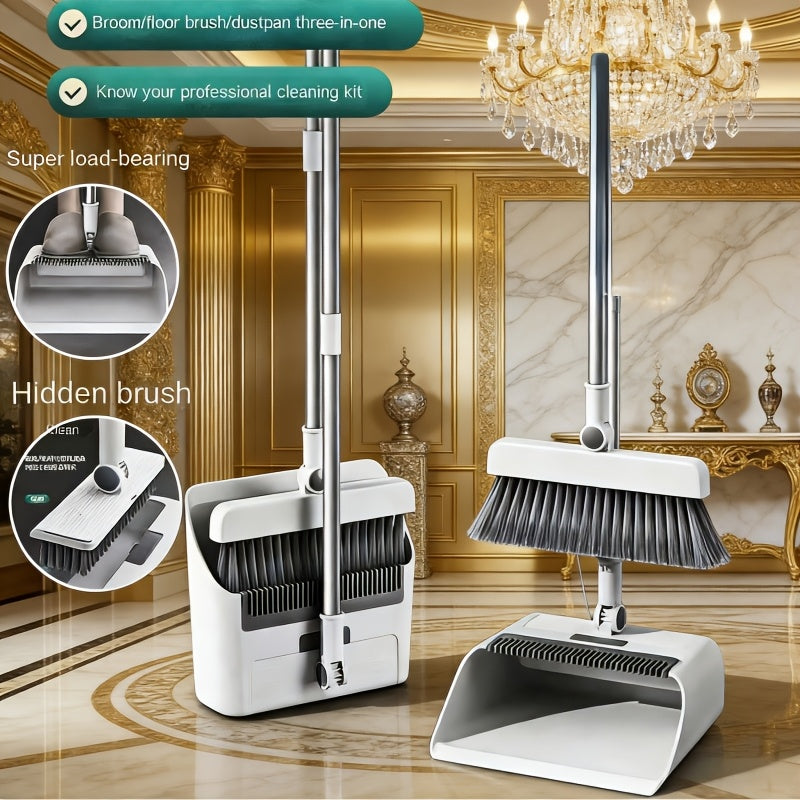 3-in-1 Heavy Broom And Dustpan Set, with Long Handle - Perfect for Indoor And Outdoor Cleaning, Suitable for Home, Office, School Dormitory, 3-in-1 Broom, Dustpan Combination, Long Handle, Heavy Duty, Cleaning Tools