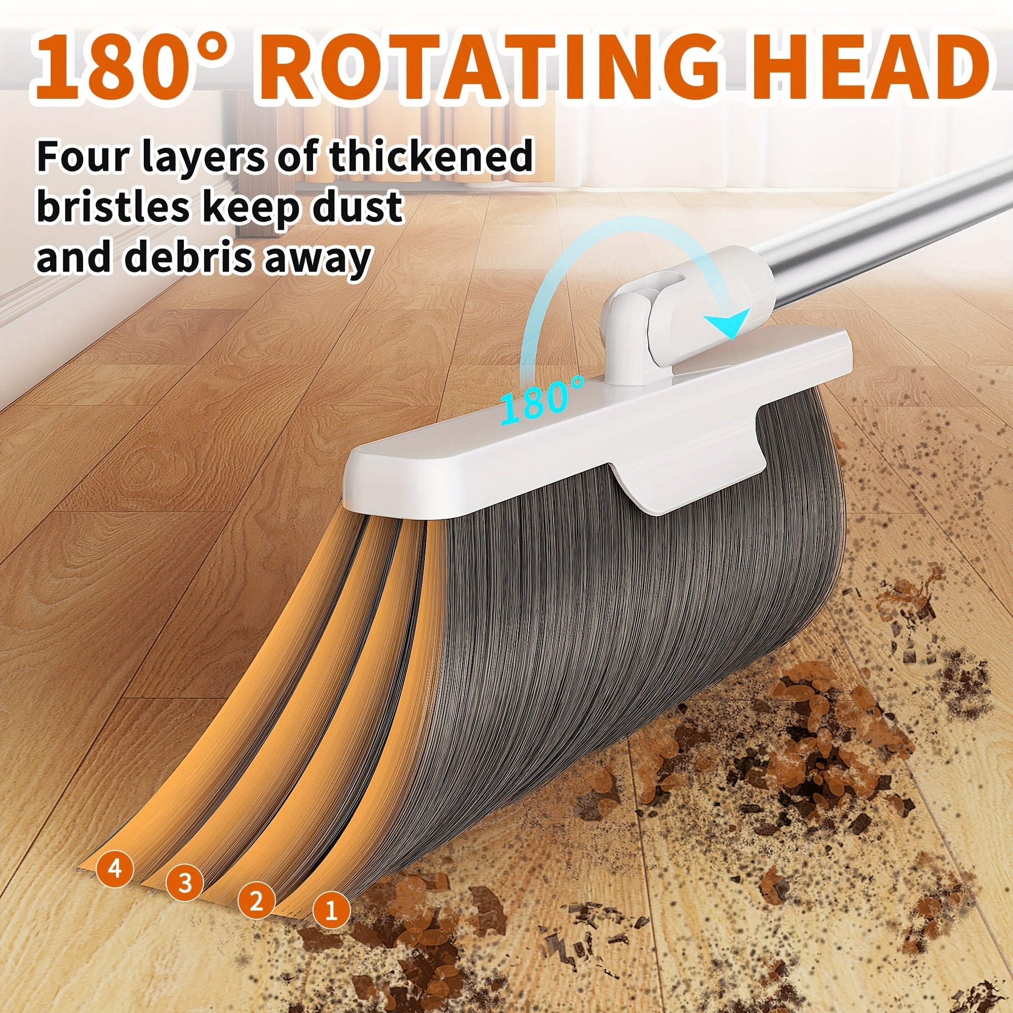 2-in-1 Broom and Dustpan Set, Foldable, Rotating, Hair Sweeping Tool, Home Kitchen, Living Room, Patio, Company