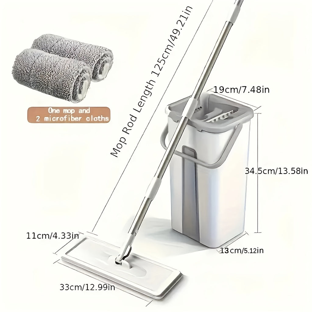 Hands-free Flat Mop And Bucket Set With 2 Reusable Microfiber Pads, Long Handle, Wringer, 360° Flexible Swivel For Floor Cleaning And Wall Cleaning, Mop And Bucket Cleaning Set