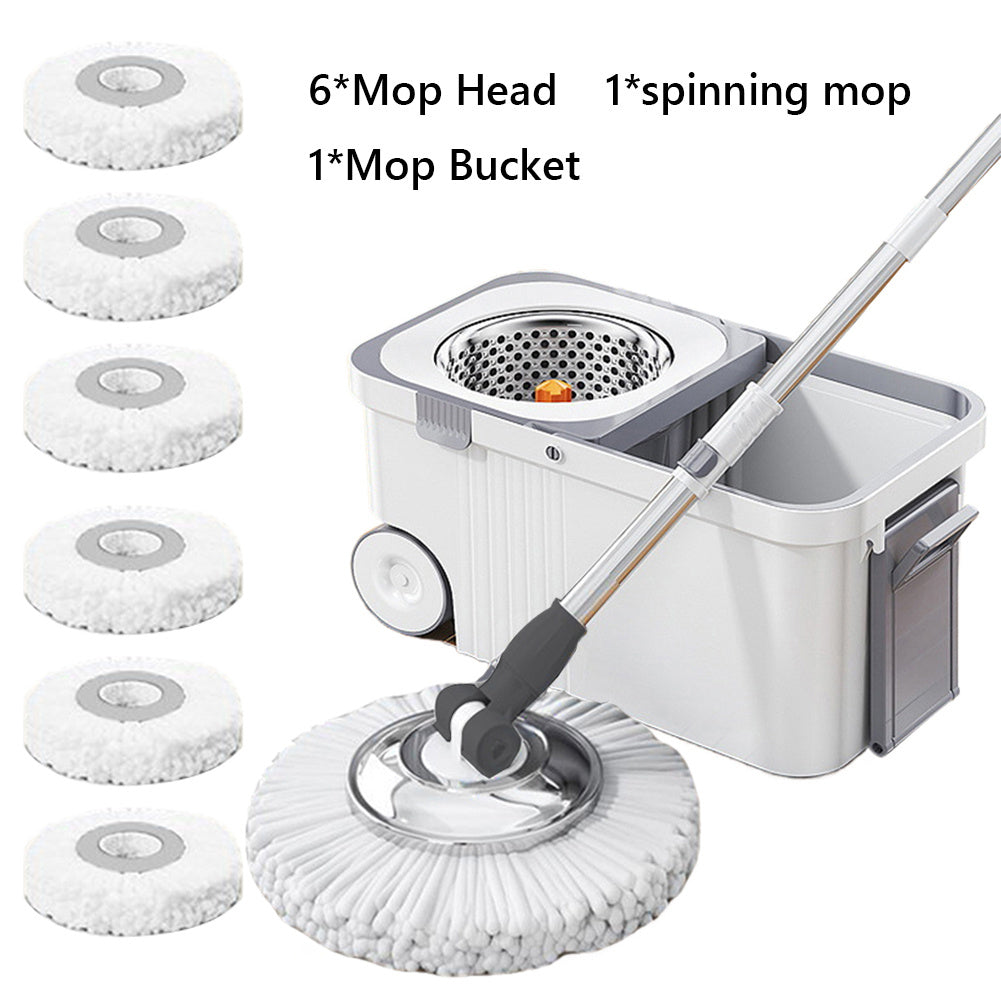6 Replacement Refills Automatic Spin Mop with Extended Handle | Hand-Free Automatic Dehydration Mop Cleaning Spin Mop with Bucket for Household Floor Cleaning, Suitable for Living Room