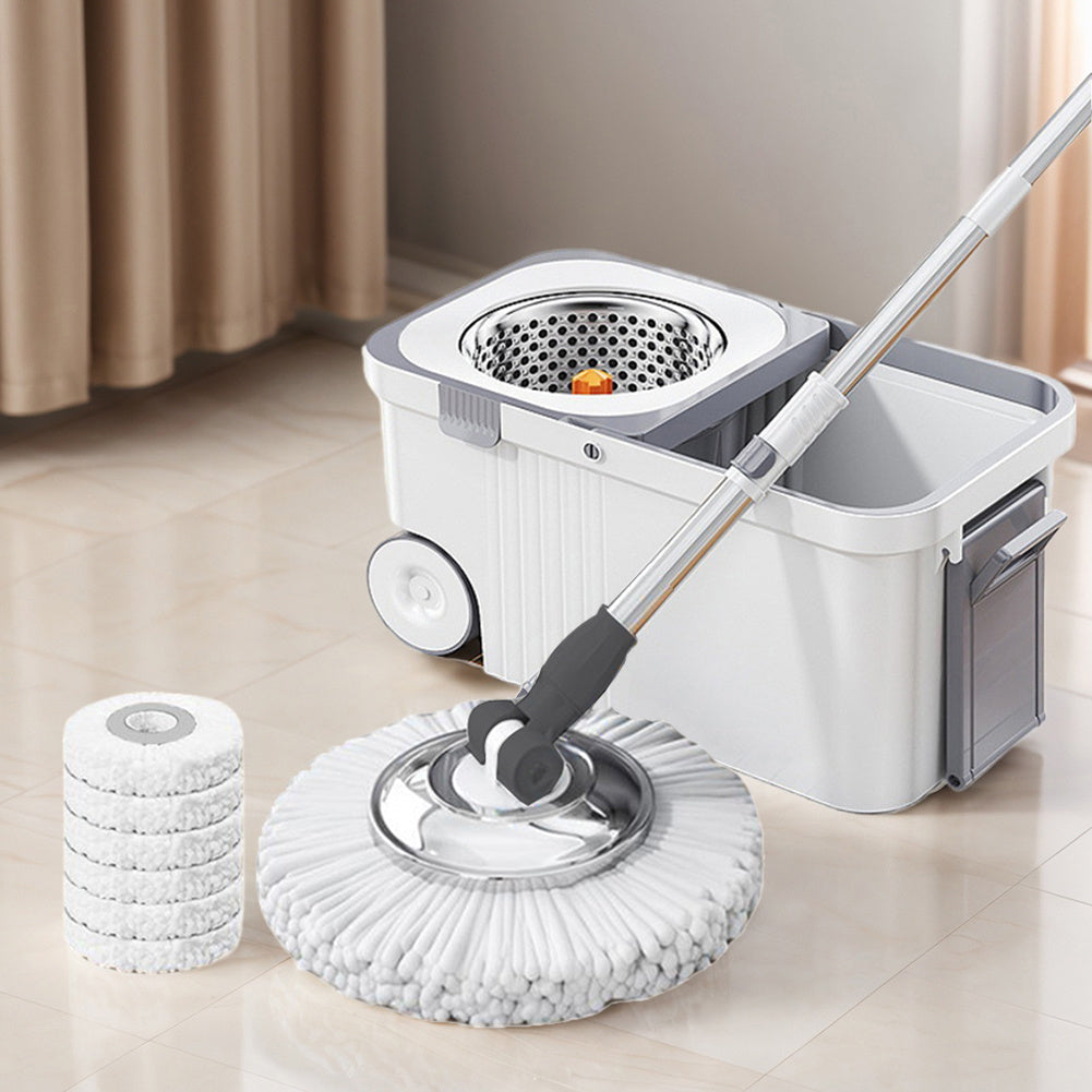 6 Replacement Refills Automatic Spin Mop with Extended Handle | Hand-Free Automatic Dehydration Mop Cleaning Spin Mop with Bucket for Household Floor Cleaning, Suitable for Living Room